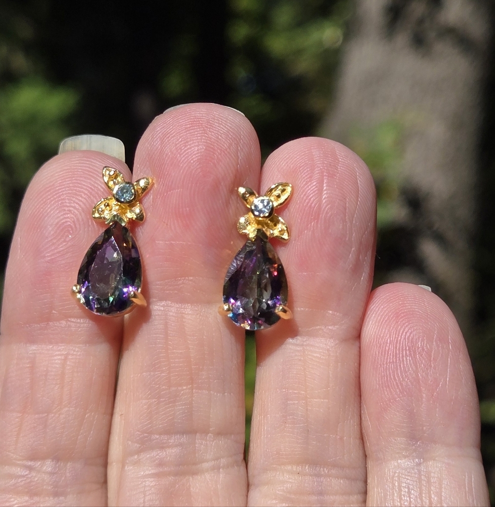 Mystic Sultans Teardrop & Topaz Natural Sterling & Gold Earrings 3.5k Each - Picture 3 of 11